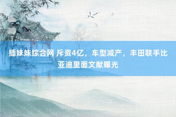插妹妹综合网 斥资4亿，车型减产，丰田联手比亚迪里面文献曝光