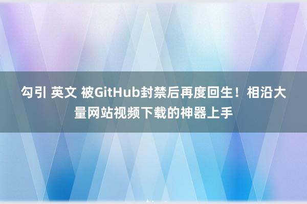 勾引 英文 被GitHub封禁后再度回生！相沿大量网站视频下载的神器上手